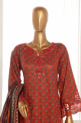 Bin Saeed Stitched 3 Piece Exclusive Lawn Frock Vol-01 Collection-SM-1464-Rust